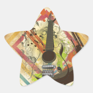 Schöne kühle Vintage-Gitarrenmusiknoten Stern-Aufkleber