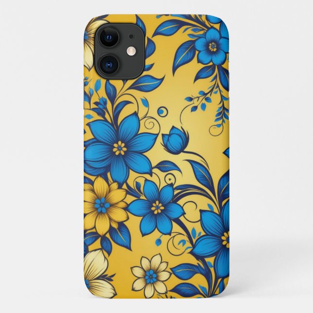Schöne Kunst Blau und Gelb Blumenmuster Case-Mate iPhone Hülle (Rückseite)