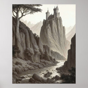 Schöne künstlerische mittelalterliche Landschaft Poster