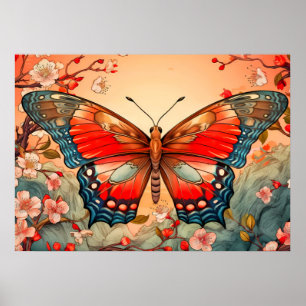 Schöne künstlerische Schmetterlingsillustrationsku Poster