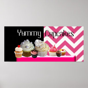 SCHÖNE KUPCAKES WÜSTENGESCHÄFT/ PINK WEISS ZICKZAC POSTER