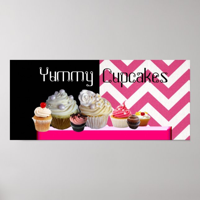 SCHÖNE KUPCAKES WÜSTENGESCHÄFT/ PINK WEISS ZICKZAC POSTER (Vorne)