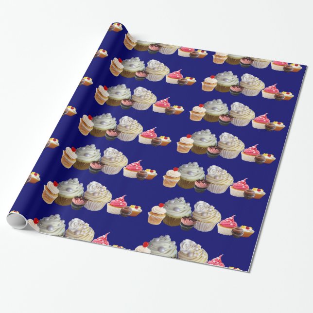 SCHÖNE KUPCAKES WÜSTENSHOP, Pink Blue White Geschenkpapier (Ungerollt)