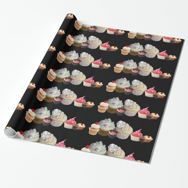 SCHÖNE KUPCAKES WÜSTENSHOP, rosa, schwarz Geschenkpapier (Ungerollt)