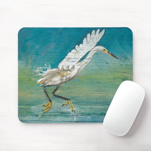 Schöne Küstenwache, Egret Shore Bird Malerei Mousepad (Gorgeous Egret Shorebird On Water Art mouse pad from Jenn's Emporium. )