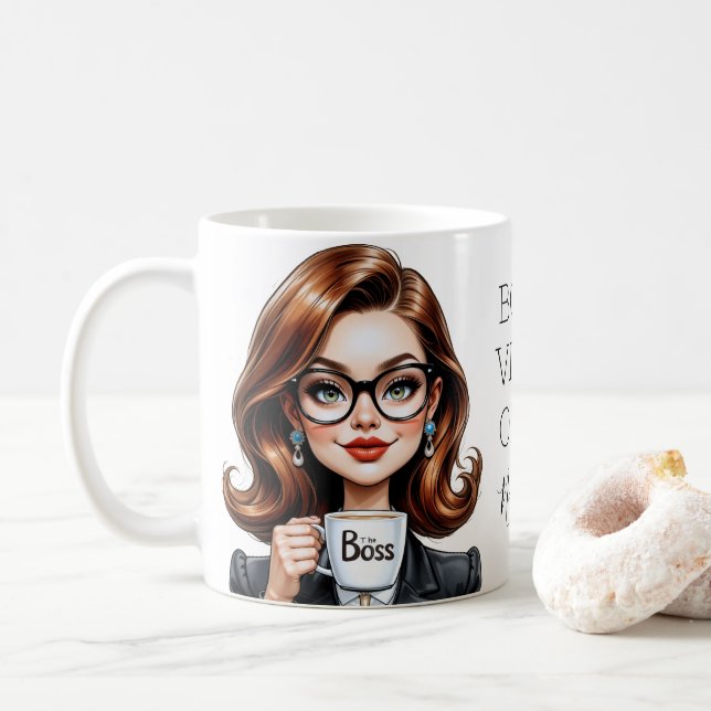Schöne Lady Boss mit Brille Kaffeetasse (Mit Donut)