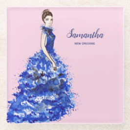 Schöne Lady mit Funkelnd blauer Mode Glasuntersetzer