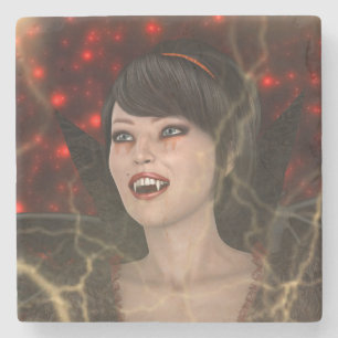 Schöne Lady Vamp Perfekter Halloween-Stil Steinuntersetzer