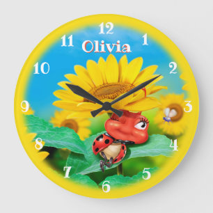 Schöne Ladybug snoozing auf Sonnenblumen. Große Wanduhr