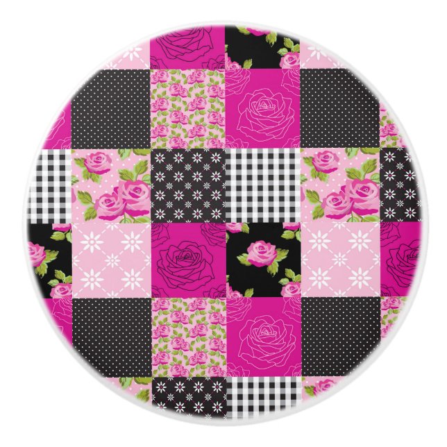 Schöne Land-Patchwork-Steppdecke Keramikknauf (Vorderseite)