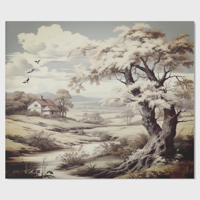 Schöne Landfarm Toile de Jouy Geschenkpapier (Flach)