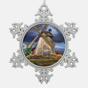 Schöne Landschaft der niederländischen Windmühle - Schneeflocken Zinn-Ornament