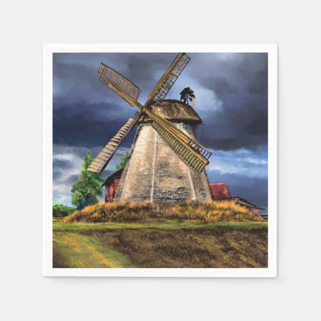 Schöne Landschaft der niederländischen Windmühle - Serviette (Vorderseite)