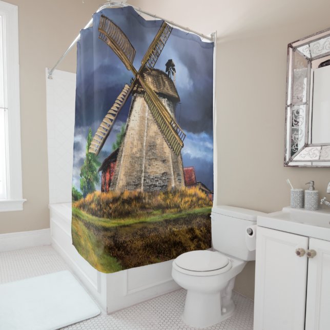 Schöne Landschaft der niederländischen Windmühle Z Duschvorhang (Beispiel)