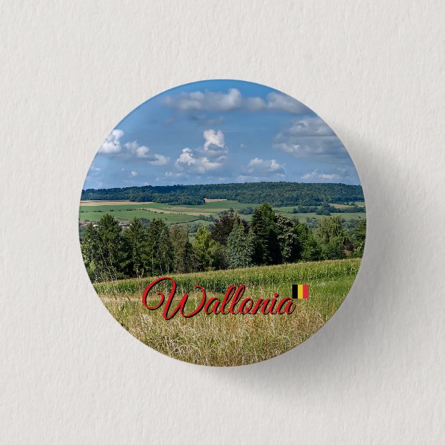 Schöne Landschaft in Wallonien, Reise Button (Vorderseite)