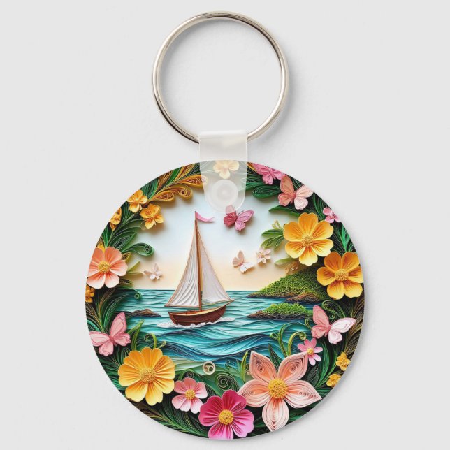 Schöne Landschaft mit Segelboot Schlüsselanhänger (Vorderseite)