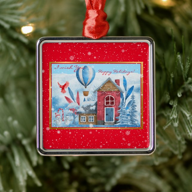 Schöne Landschaft mit Snowman individuell anpassen Ornament Aus Metall (Baum)