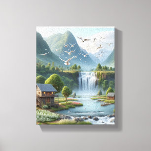 Schöne Landschaft mit Wasserfall Leinwanddruck