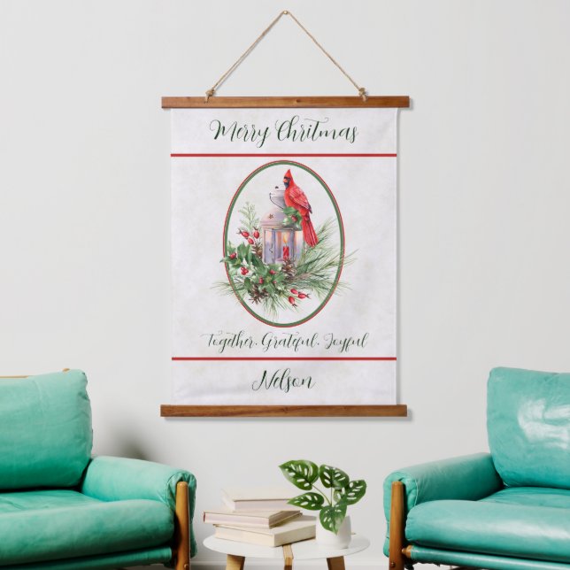 Schöne Laterne mit Heiligen und Kardinal Weihnacht Wandteppich Mit Holzrahmen (Wohnzimmer)