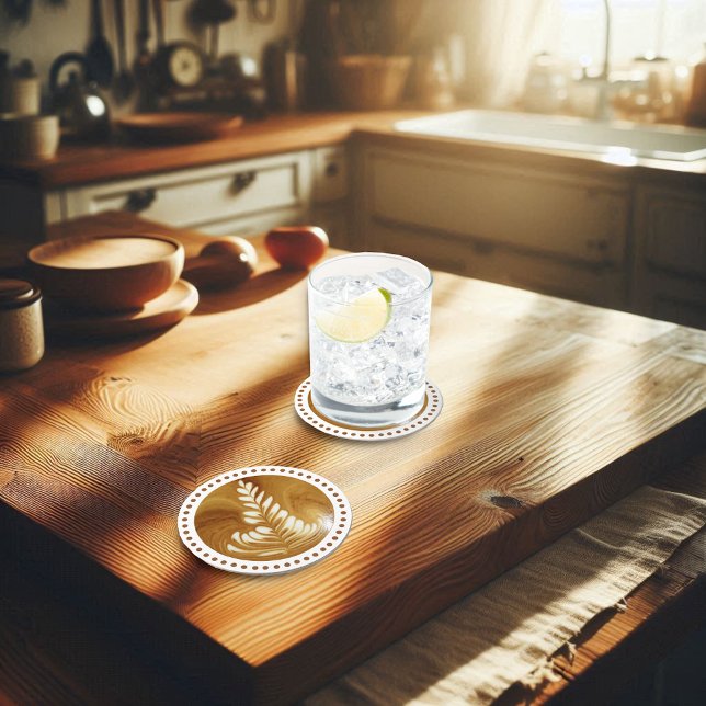 Schöne Latte Floral Leaf Art Tree Runder Pappuntersetzer (Von Creator hochgeladen)