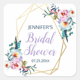 Schöne Lavendel-Boho-Floral-Brautparty Quadratischer Aufkleber