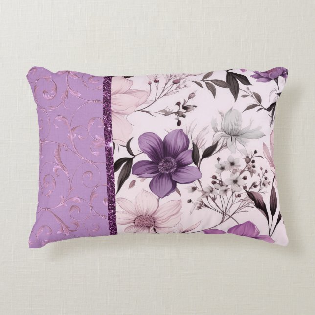 Schöne Lavendel und rosa Blütenpracht Dekokissen (Vorderseite)