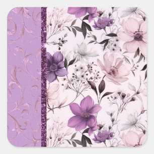 Schöne Lavendel und rosa Blütenpracht Quadratischer Aufkleber