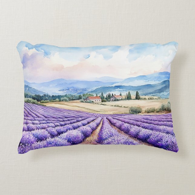 Schöne Lavendelfelder Aquarelle Dekokissen (Vorderseite)