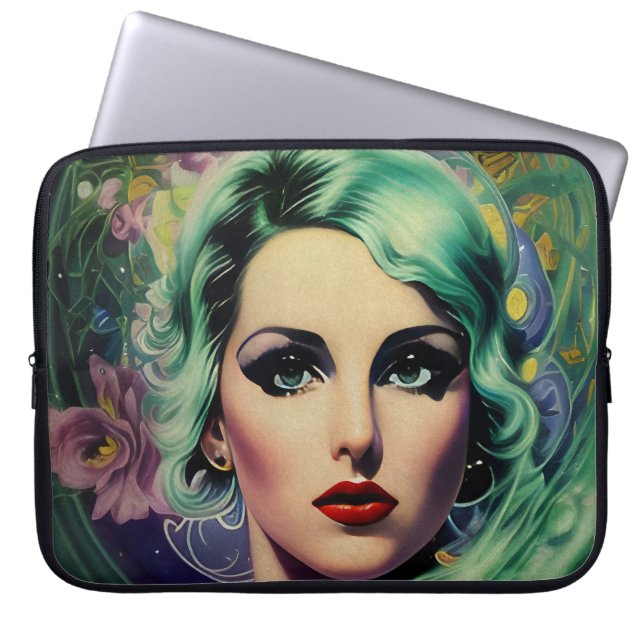 Schöne Lavender & Green Retro Style Space Frau Laptopschutzhülle (Vorderseite)