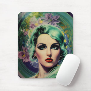 Schöne Lavender & Green Retro Style Space Frau Mousepad