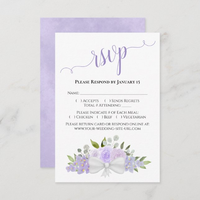 Schöne Lavender Lila Wasserfarben Rose Hochzeit RSVP Karte (Vorne/Hinten)