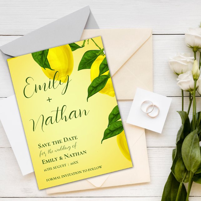 Schöne Lemon Niedlich Bright Yellow Citrus Wedding Save The Date (Von Creator hochgeladen)