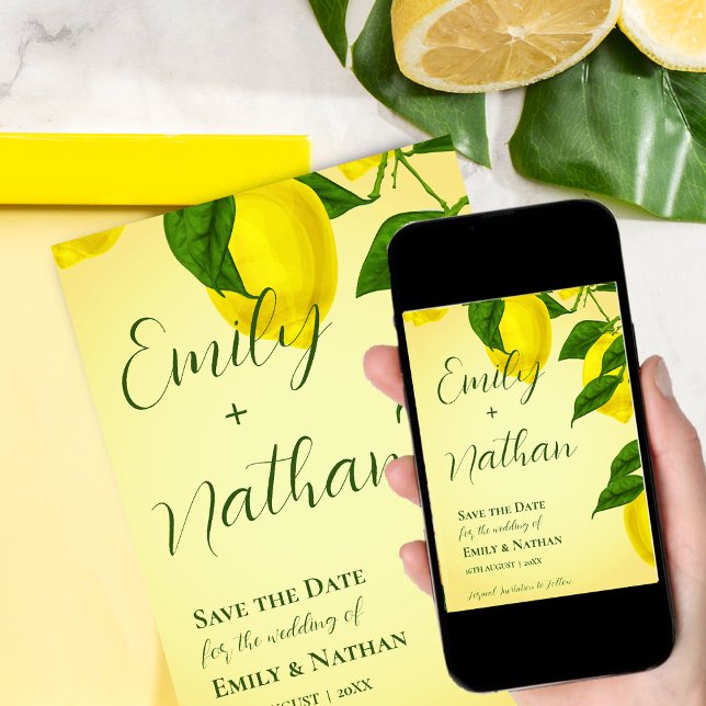Schöne Lemon Niedlich Bright Yellow Citrus Wedding Save The Date (Von Creator hochgeladen)
