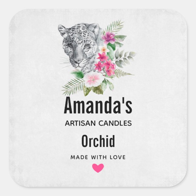 Schöne Leopard Kopf Portrait Candle oder Seife Biz Quadratischer Aufkleber (Vorderseite)