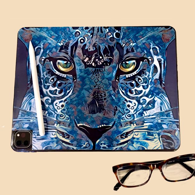 Schöne Leoparden Blues, goldene Augen iPad Tablett Aufkleber (Von Creator hochgeladen)