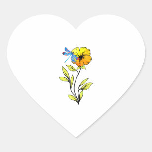 Schöne Libelle auf Blume Herz-Aufkleber