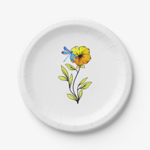 Schöne Libelle auf Blume Pappteller