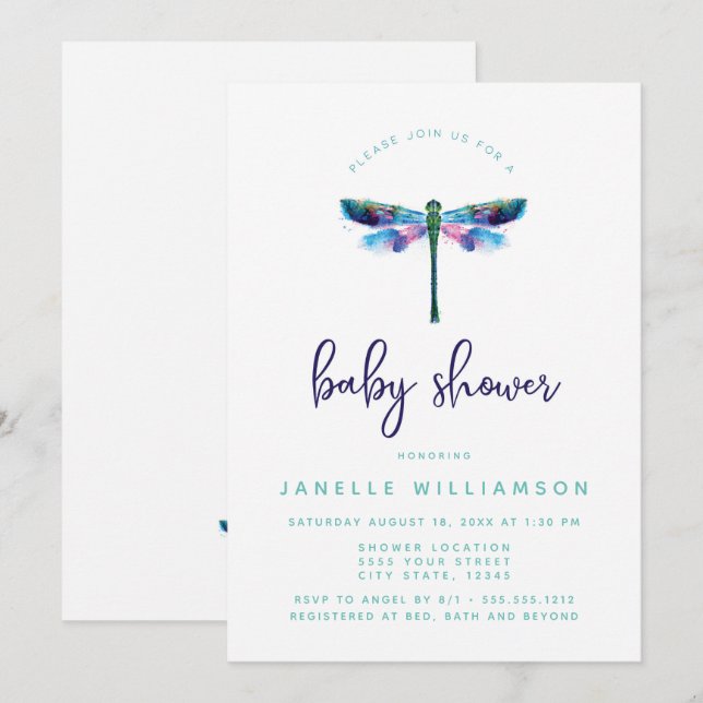 Schöne Libelle, Babyparty Einladung (Vorne/Hinten)