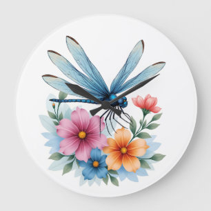 Schöne Libellen-Aquarell-Kunst Insektenliebhaber E Große Wanduhr