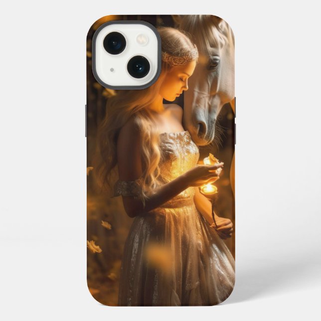 Schöne Lichter Fantasy Mädchen Pferd iPhone Hülle (Rückseite)