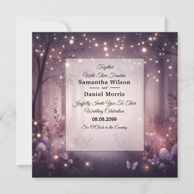 Schöne Lichter in Woodland glühende Hochzeit Einladung (Vorderseite)