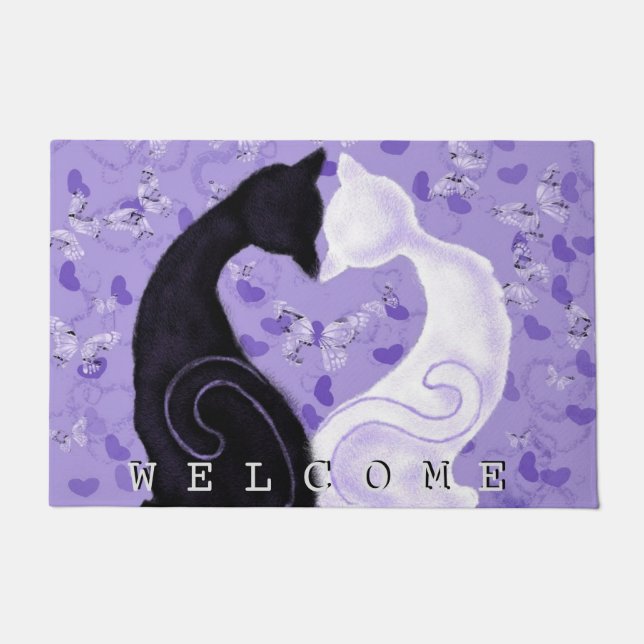 Schöne Liebe Doormat Cat Couple - Willkommen Fußmatte (Vorderseite)