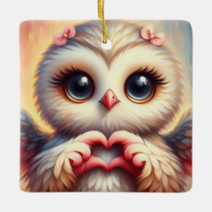 Schöne Liebe Herz Owl Keramikornament