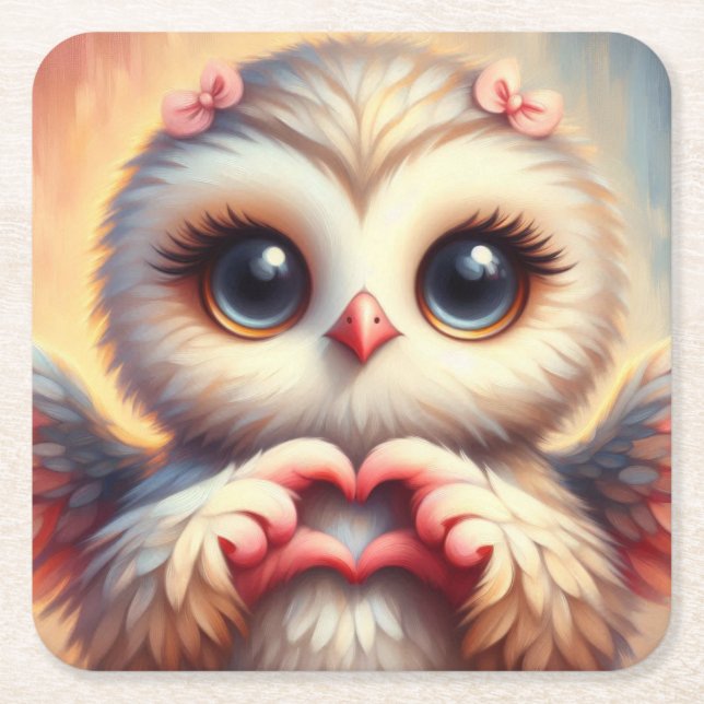Schöne Liebe Herz Owl Rechteckiger Pappuntersetzer (Vorderseite)