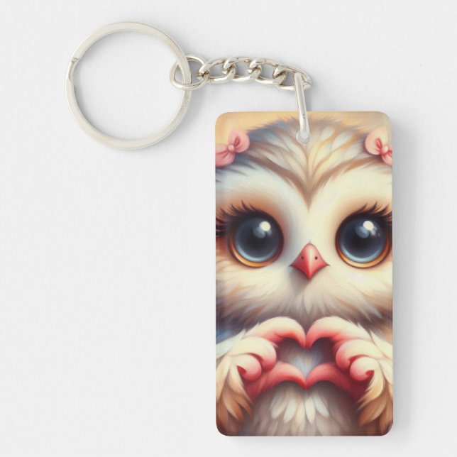 Schöne Liebe Herz Owl Schlüsselanhänger (Vorderseite)