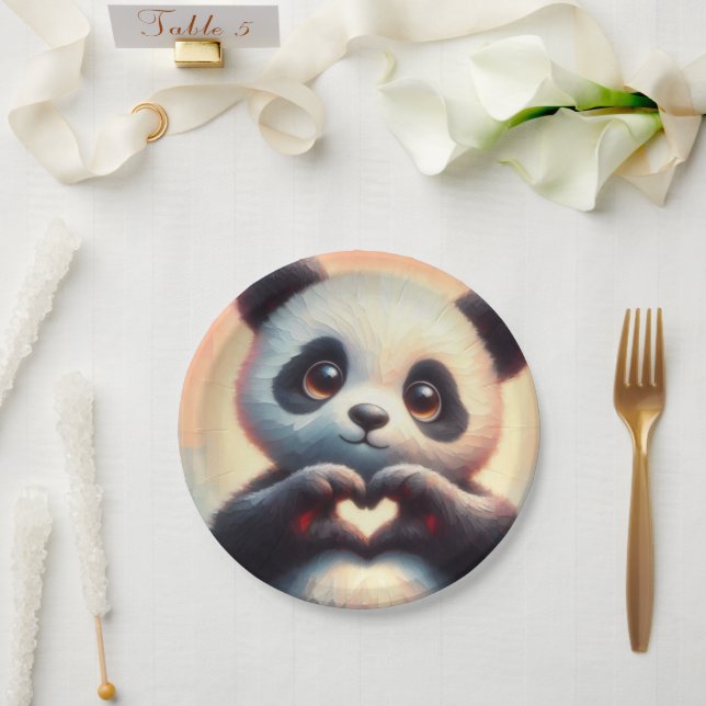 Schöne Liebe Herz Panda Pappteller (Hochzeit)