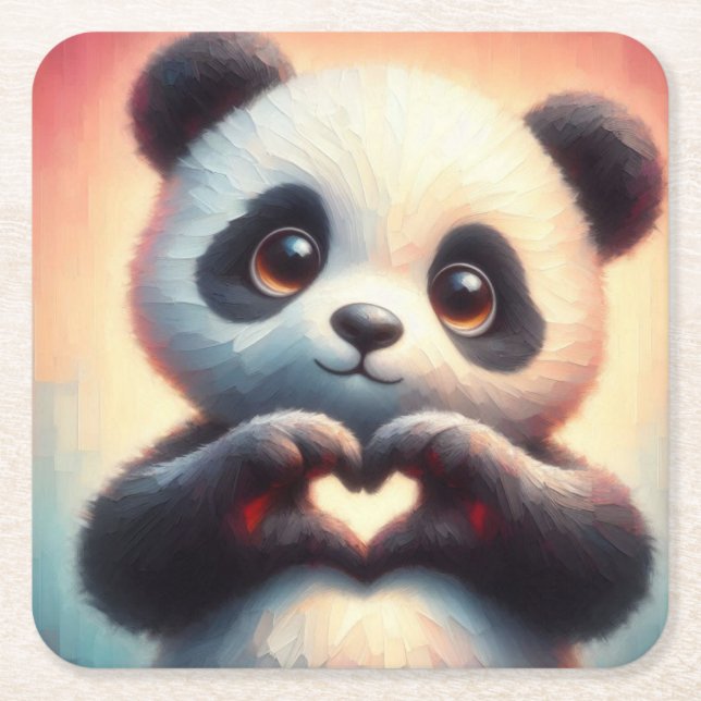 Schöne Liebe Herz Panda Rechteckiger Pappuntersetzer (Vorderseite)