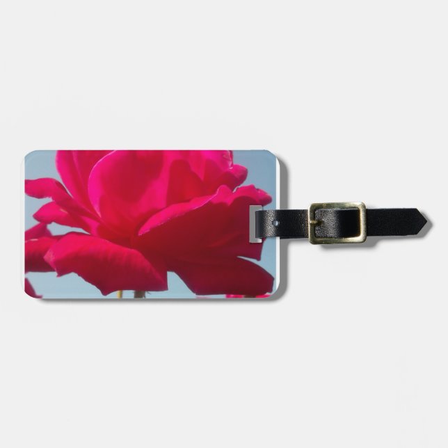 Schöne, liebevolle Rose Rot gegen Blau Gepäckanhänger (Vorderseite horizontal)