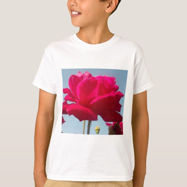 Schöne, liebevolle Rose Rot gegen Blau T-Shirt (Vorderseite)