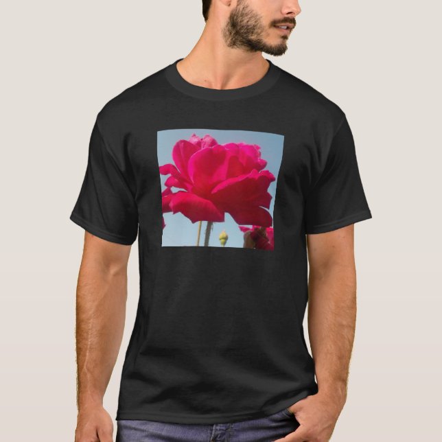 Schöne, liebevolle Rose Rot gegen Blau T-Shirt (Vorderseite)